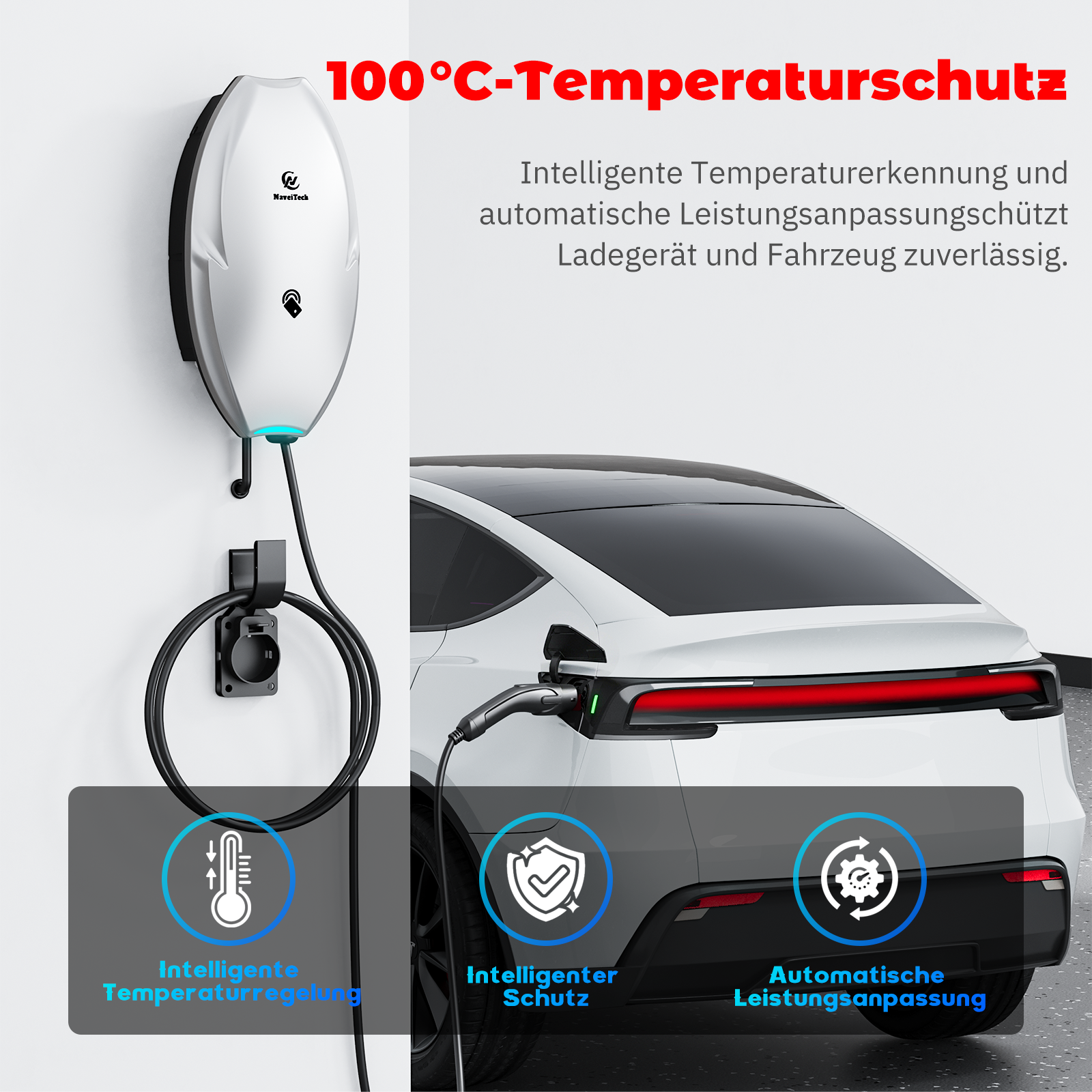 Naveitech 22kW EV Home Charging Box | 380V 32A 3-Phase Type 2 Smart Wallbox Charger with Tuya WiFi, App & RFID Control (IP65)